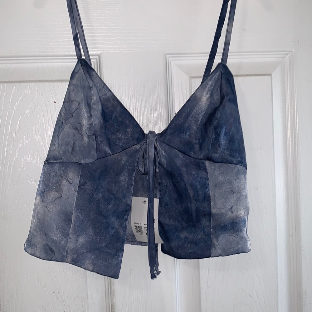 Blue tie dye tie front top
